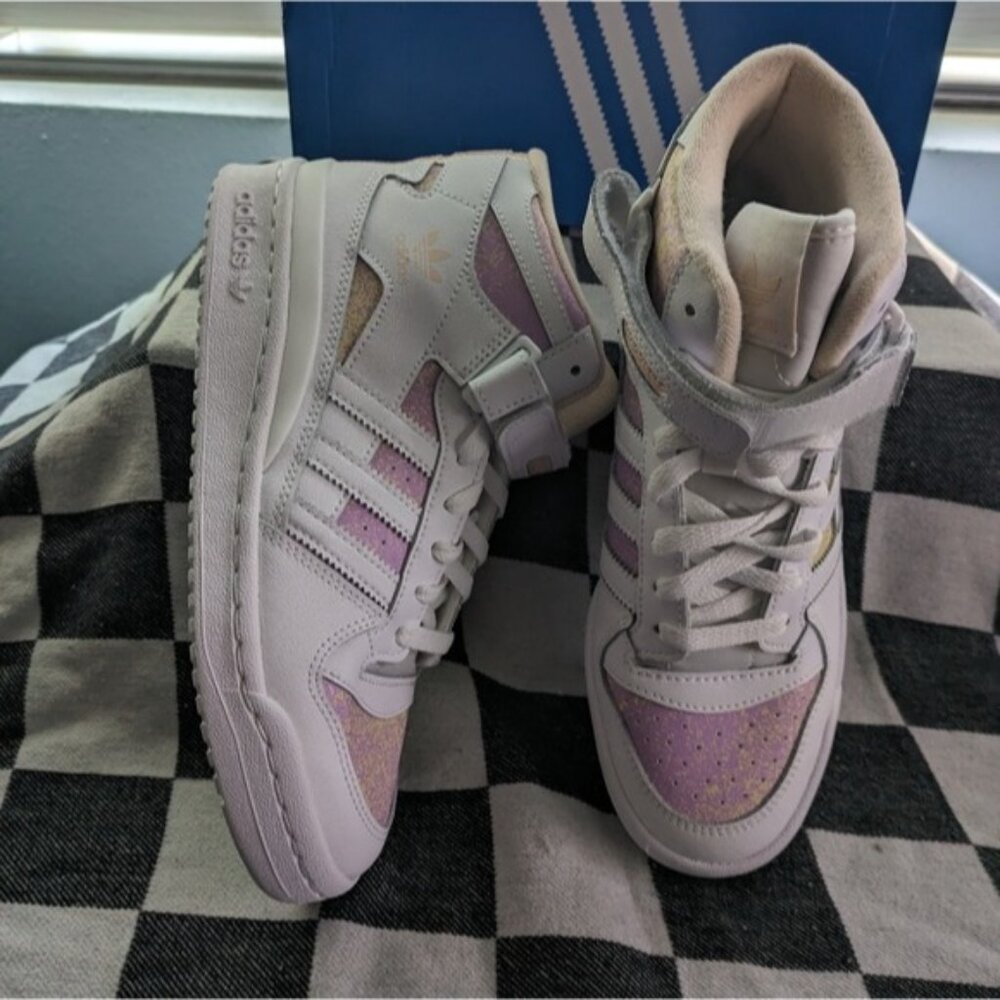 Adidas Women's Forum Mid Originals White Yellow Pink HP3013 Strap Pastel 032026 - Picture 2 of 14